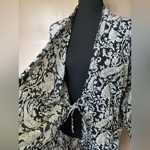 SEVYA handmade cotton kimono robe white black paisley one size fits most EUC - Picture 10 of 16